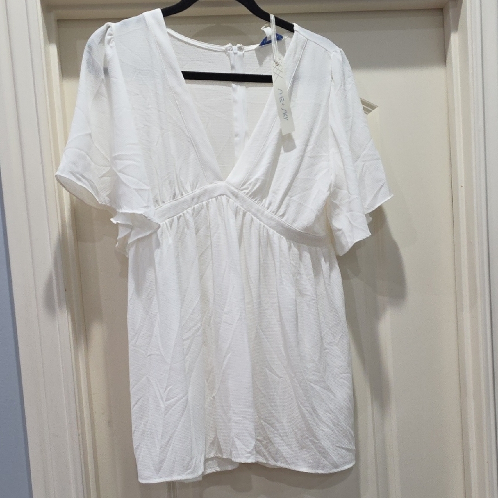 She‎ + Sky White V-Neck Mini Dress